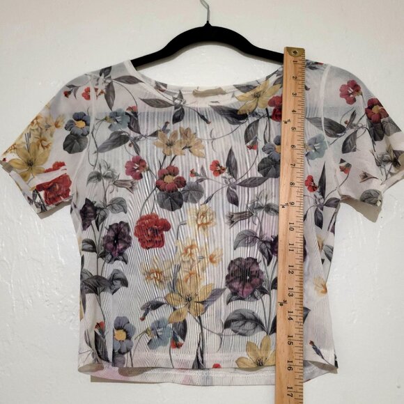 Love Culture 90s Y2K Floral Mesh Crop Top Womens Medium Boho Fairy Short Sheer - Picture 8 of 8